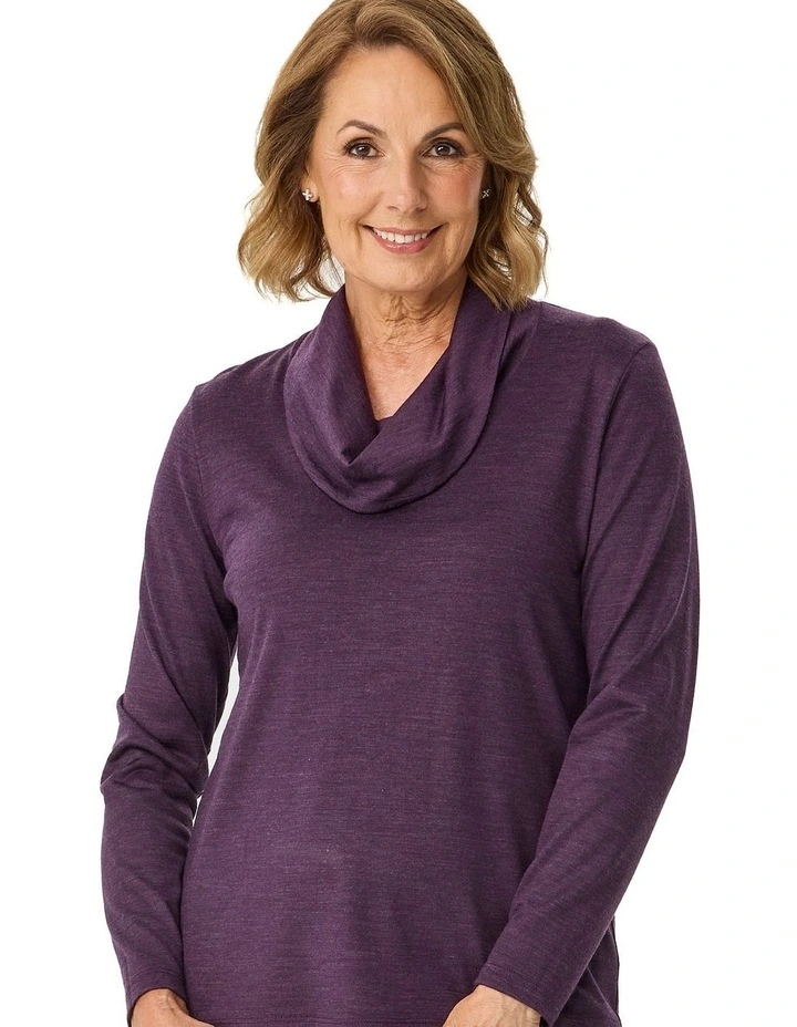 Hedrena Cowl Neck Long Sleeve Top in Raisin image 4