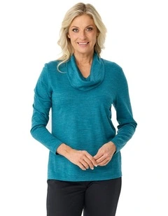 Hedrena Cowl Neck Long Sleeve Top in Ocean