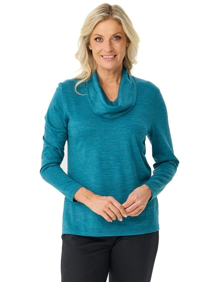 Hedrena Cowl Neck Long Sleeve Top in Ocean image 1