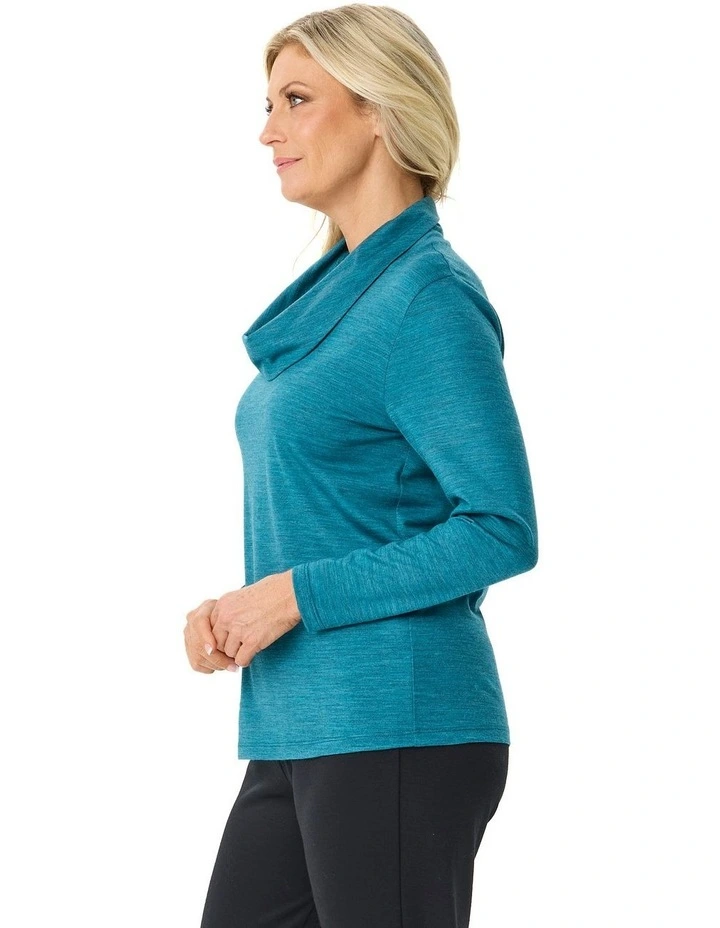 Hedrena Cowl Neck Long Sleeve Top in Ocean image 3
