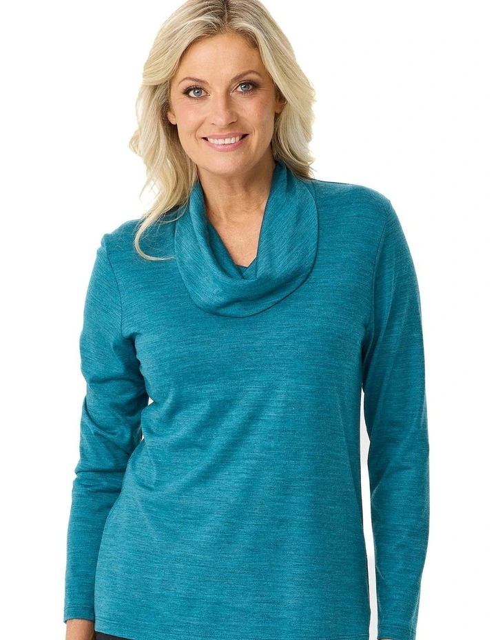Hedrena Cowl Neck Long Sleeve Top in Ocean image 4