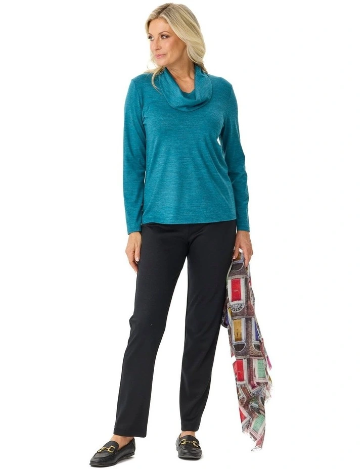 Hedrena Cowl Neck Long Sleeve Top in Ocean image 5