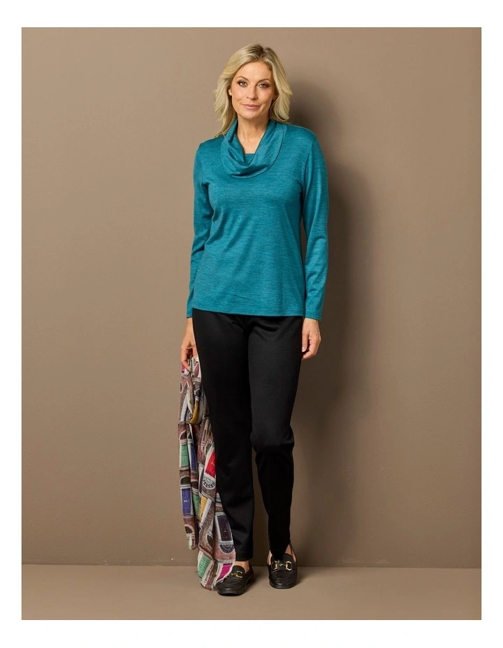Hedrena Cowl Neck Long Sleeve Top in Ocean image 7