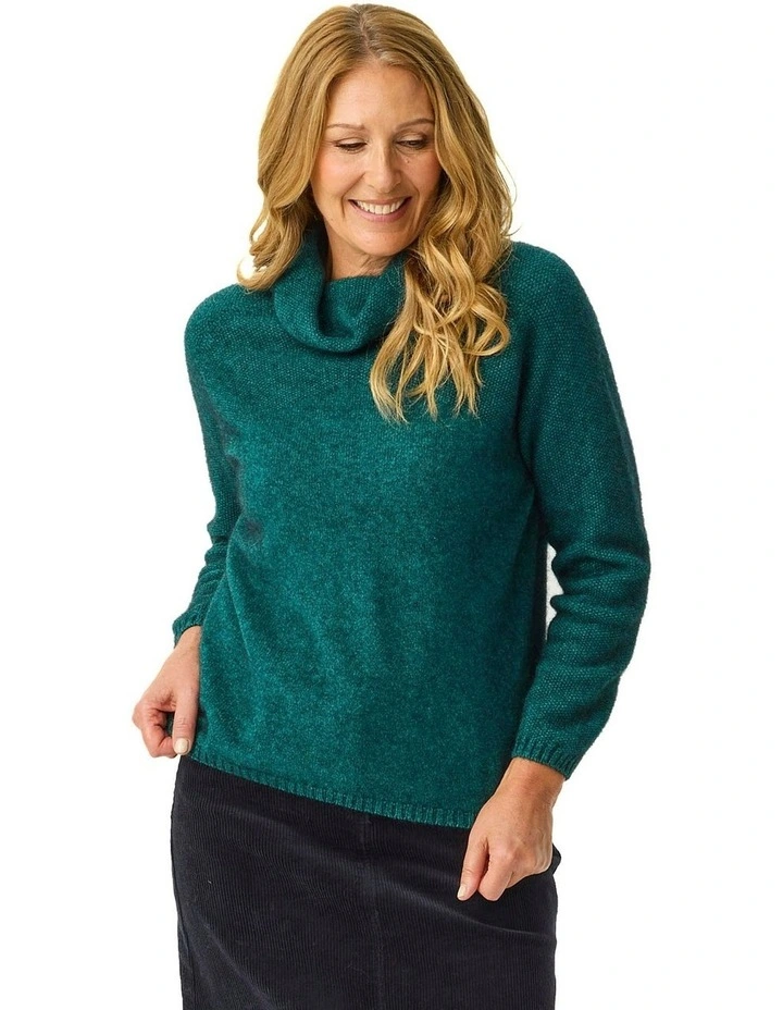 Possum Moss Stitch Cowl Sweater in Green image 1
