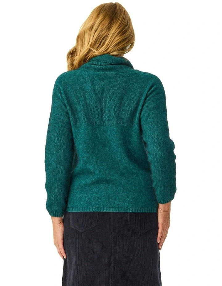Possum Moss Stitch Cowl Sweater in Green image 2