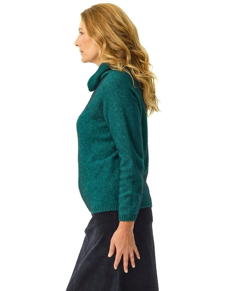 Possum Moss Stitch Cowl Sweater in Green image 3