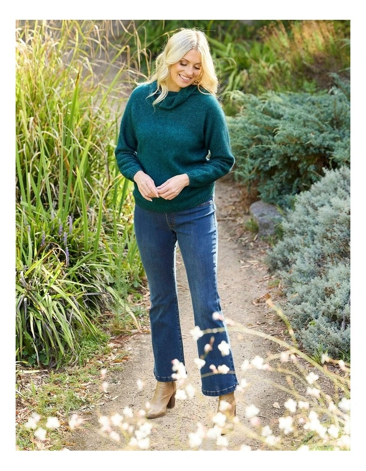 Possum Moss Stitch Cowl Sweater in Green image 5