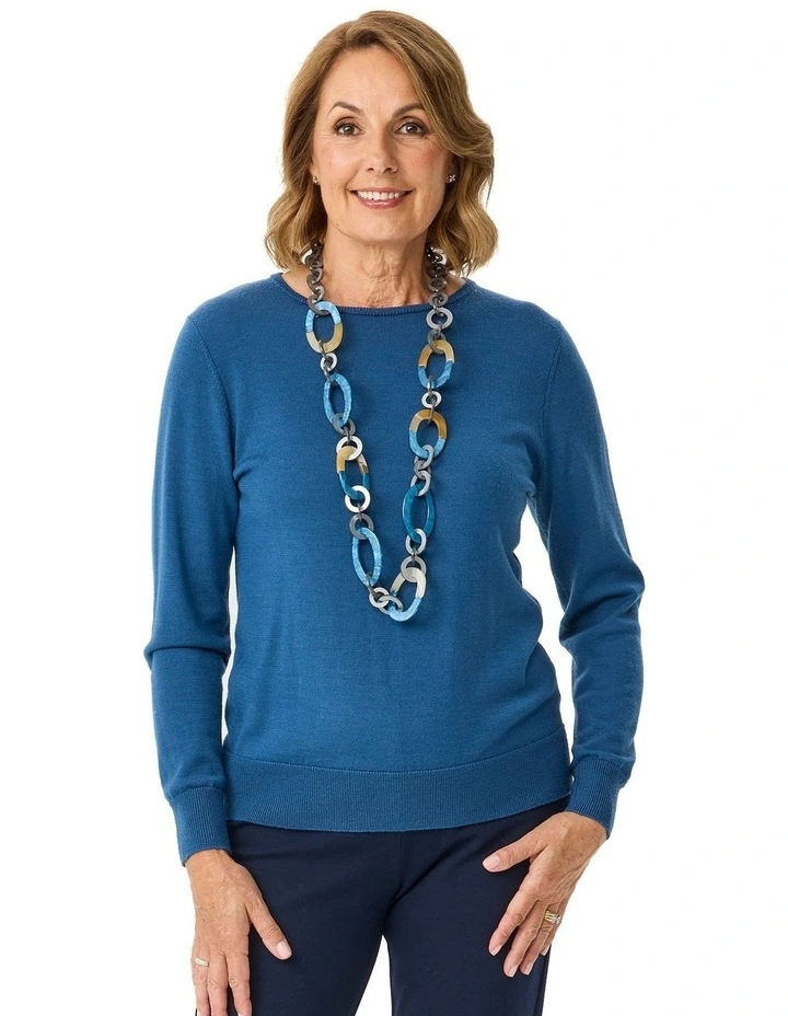 Melanie Merino Wool Crew Neck Sweater in Grey image 1