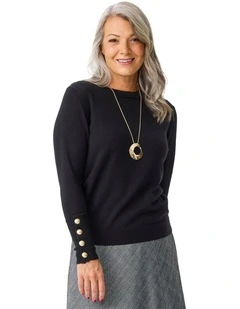 Potts Point Button Sleeve Sweater in Black
