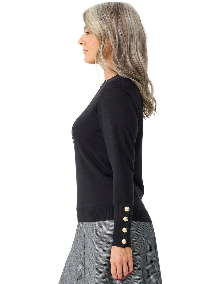 Potts Point Button Sleeve Sweater in Black image 3