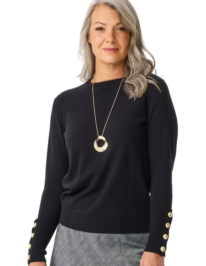 Potts Point Button Sleeve Sweater in Black image 5