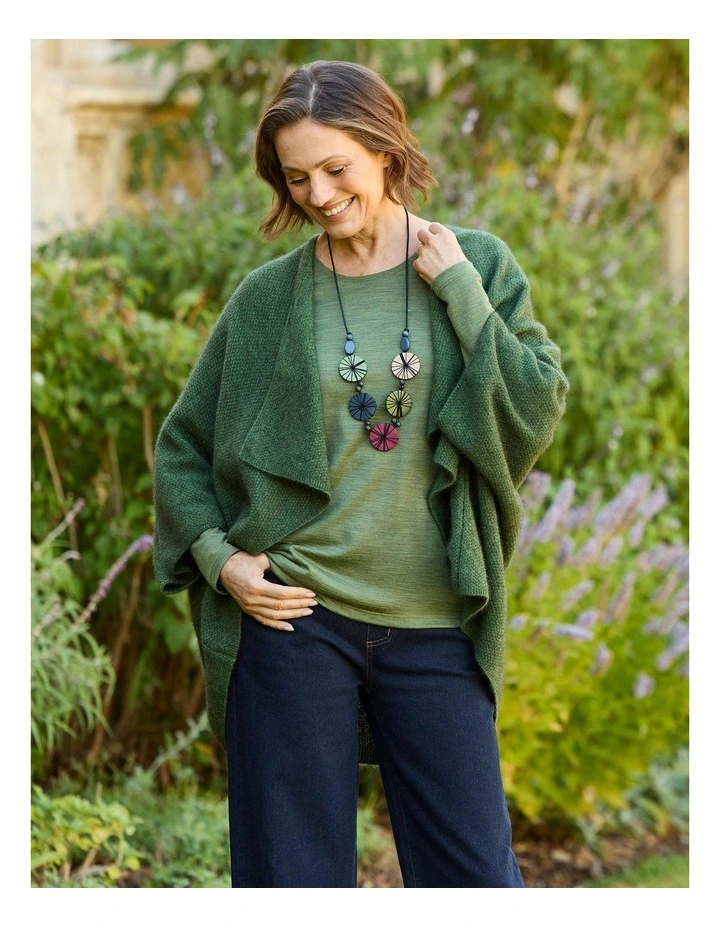 Possum Moss Stitch Longline Wrap in Green image 6