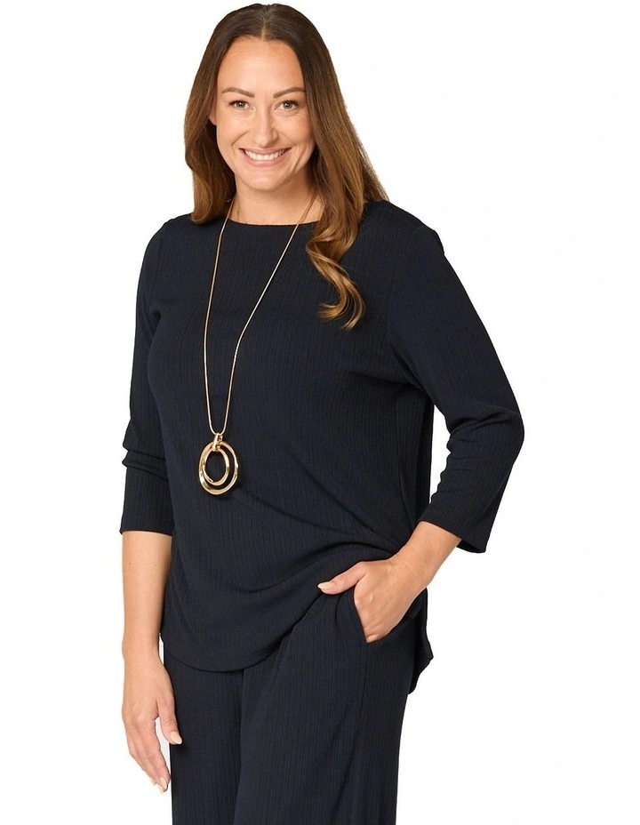 Tempest Boat Neck 3/4 Sleeve Top in Black image 1