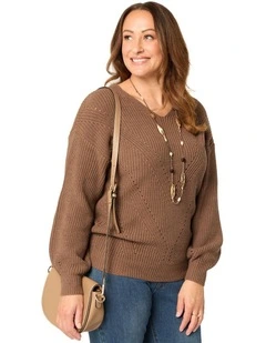 Elodie V-Neck Sweater in Brown