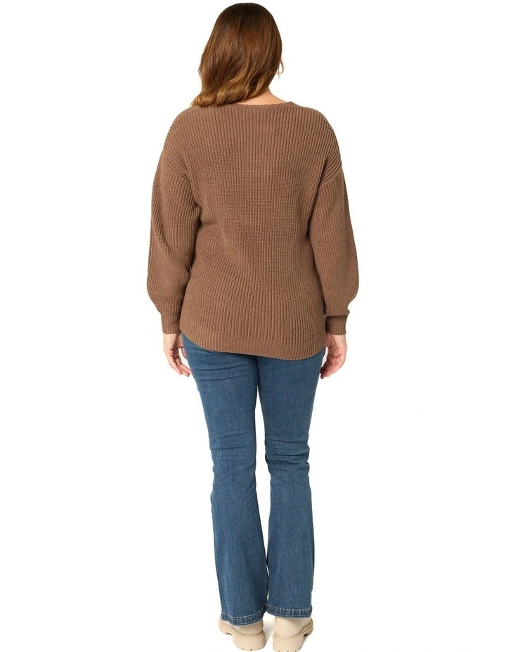 Elodie V-Neck Sweater in Brown image 2