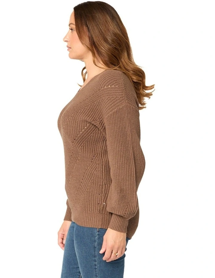 Elodie V-Neck Sweater in Brown image 3