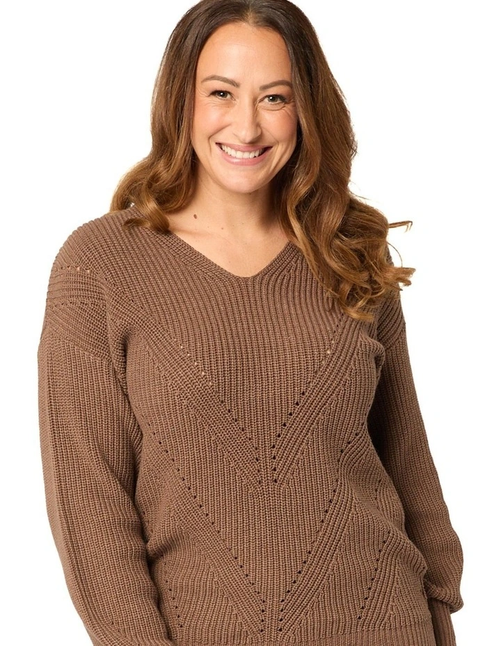 Elodie V-Neck Sweater in Brown image 5
