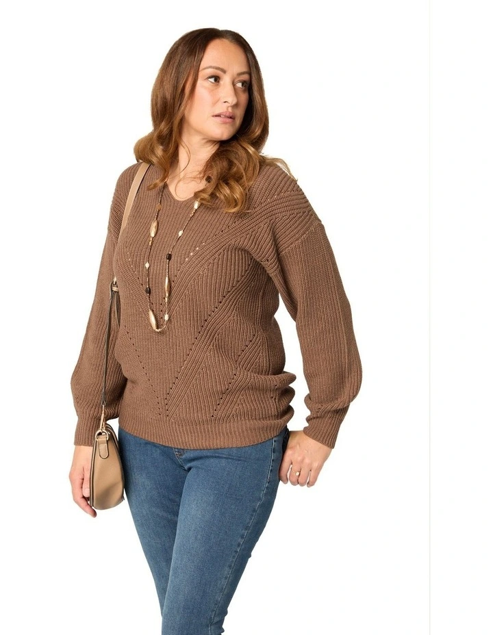 Elodie V-Neck Sweater in Brown image 6