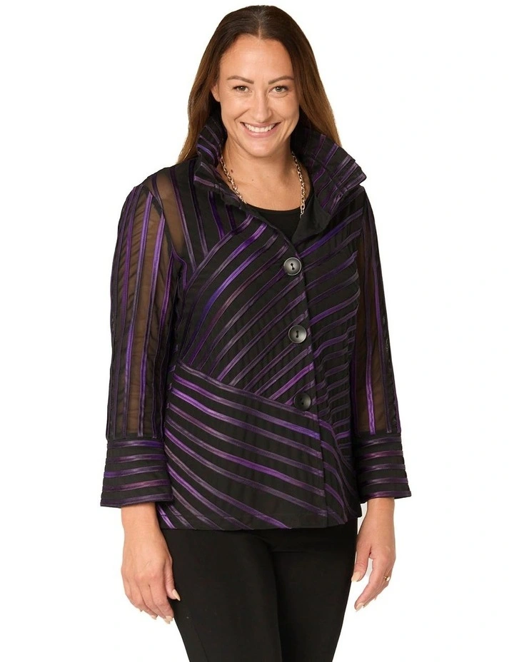 Raven Ribbon Mesh Button Up Jacket in Black image 1