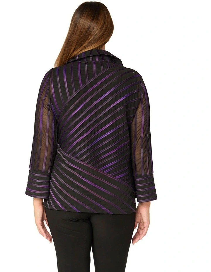 Raven Ribbon Mesh Button Up Jacket in Black image 2