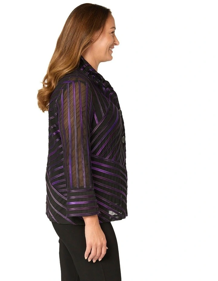 Raven Ribbon Mesh Button Up Jacket in Black image 3