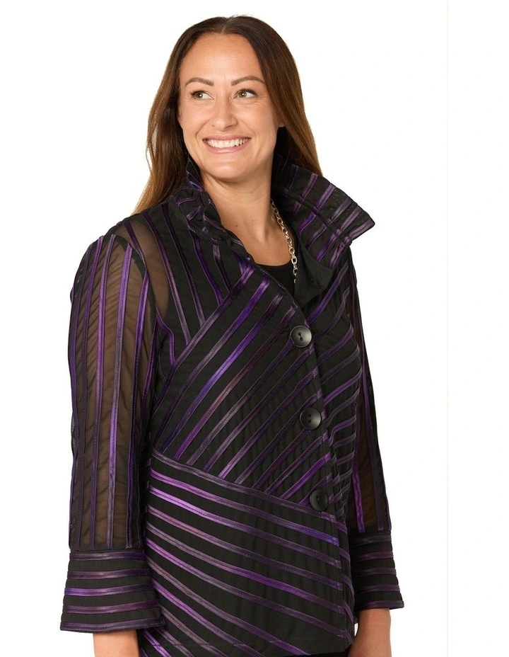 Raven Ribbon Mesh Button Up Jacket in Black image 5