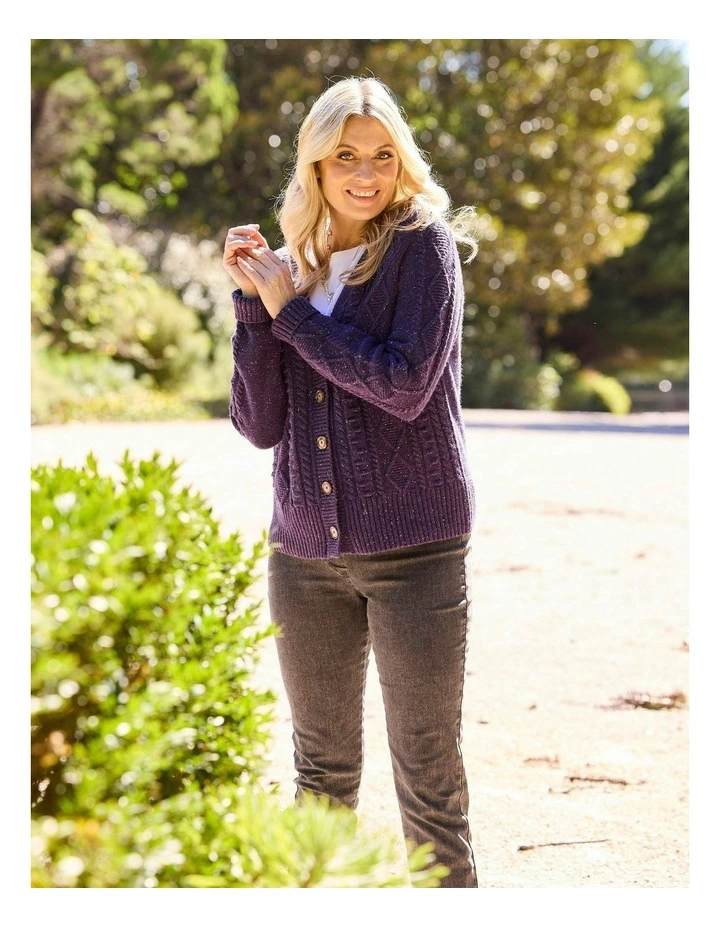 Gregory Short Button Cardigan in Purple image 5