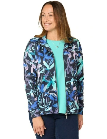 Oasis Print Zip Up Jacket in Navy