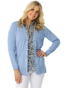 Kath Button Through Cardigan in Blue