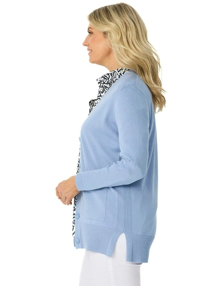 Kath Button Through Cardigan in Blue image 3