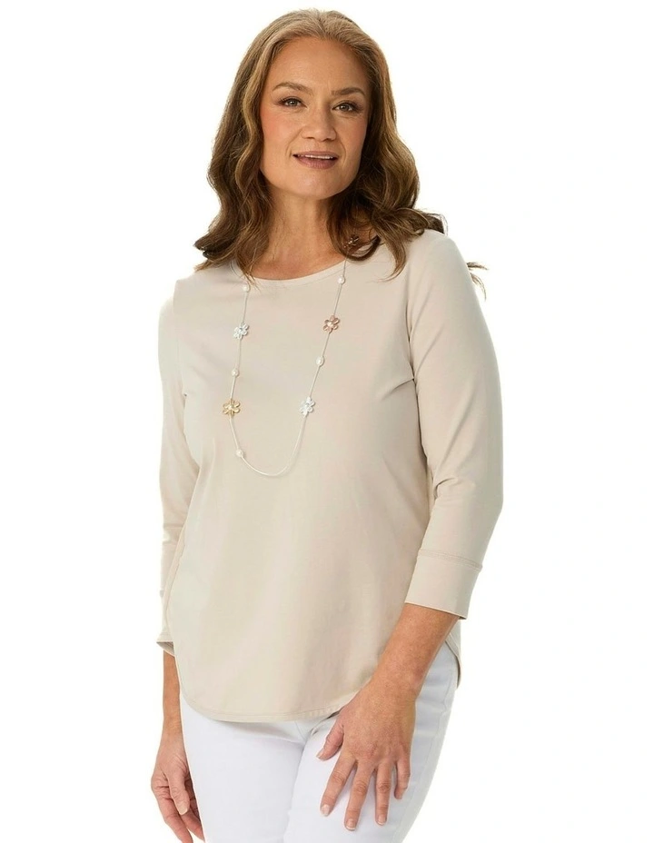 Eternity Modal Cotton 3/4 Sleeve Top in Beige image 1