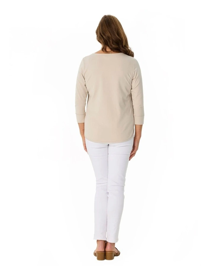 Eternity Modal Cotton 3/4 Sleeve Top in Beige image 2