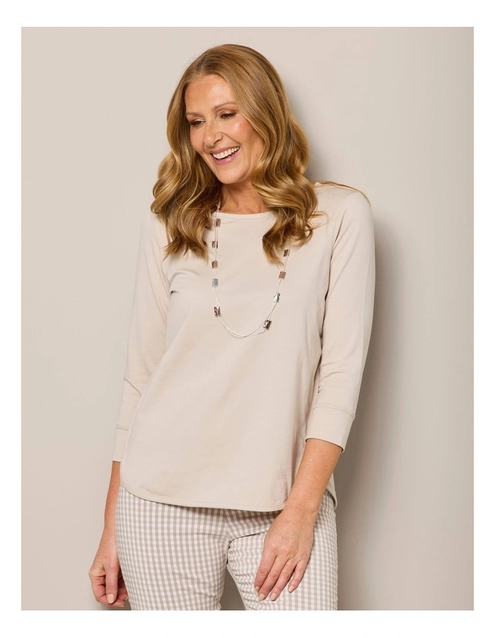 Eternity Modal Cotton 3/4 Sleeve Top in Beige image 5