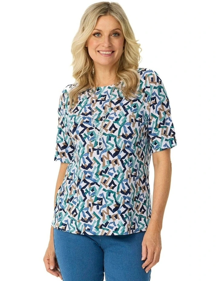 Aria Elbow Sleeve Tee in Multi image 1
