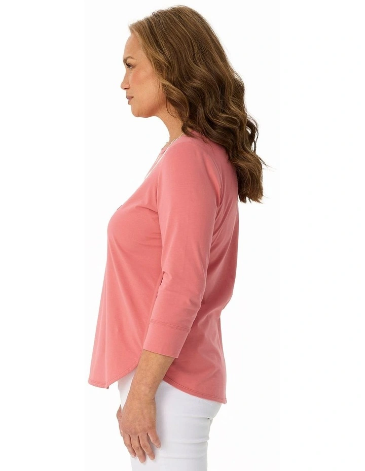 Eternity Modal Cotton 3/4 Sleeve Top in Pink image 3