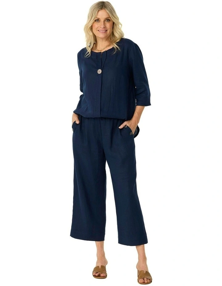 Cologne Crop Button Detail Pant in Blue image 4