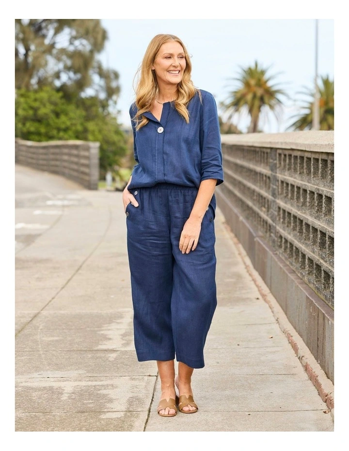 Cologne Crop Button Detail Pant in Blue image 5