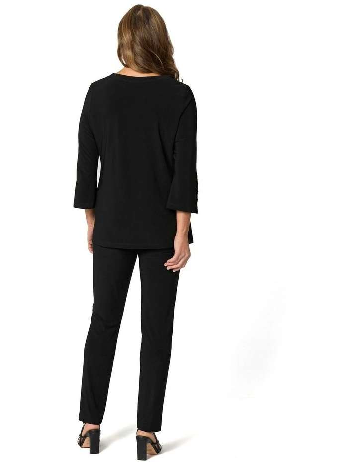 Hush Fluted Button Sleeve Top in Black image 2