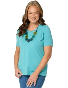 Everyday Ribbon Trim Short Sleeve Tee in Blue