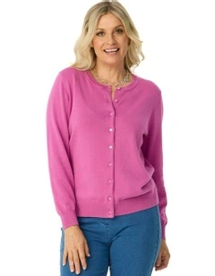 Brady Button Up Long Sleeve Cardigan in Pink