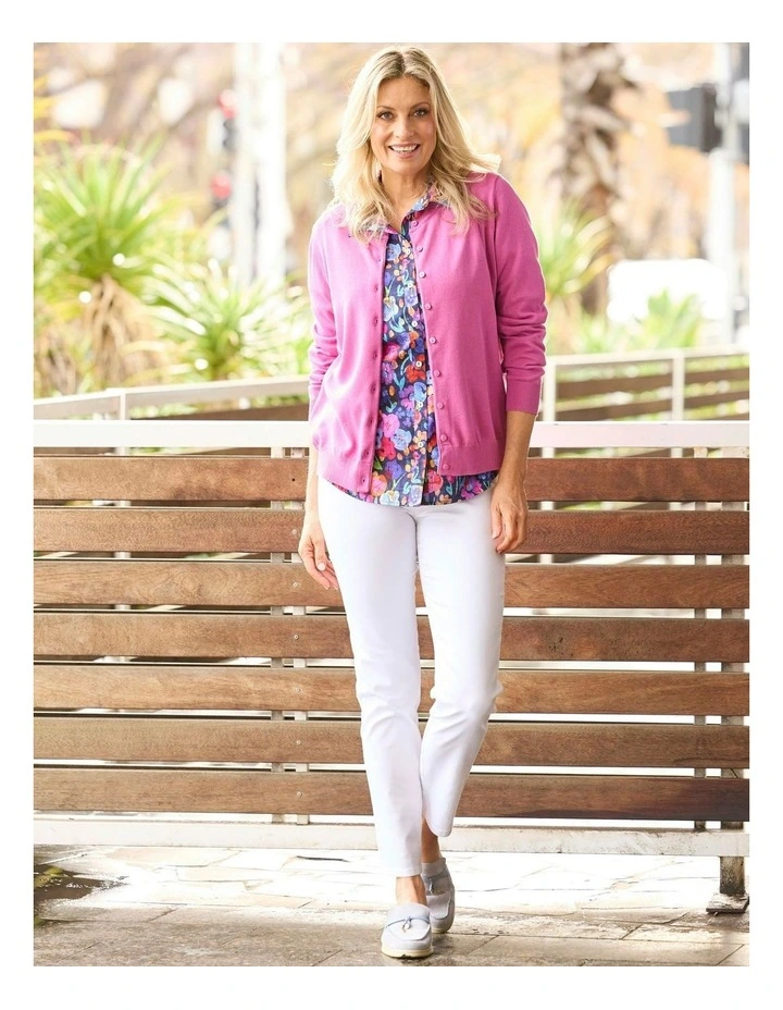 Brady Button Up Long Sleeve Cardigan in Pink image 5