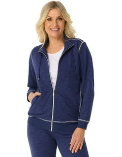 Retreat Top Stitch Zip Up Jacket in Blue