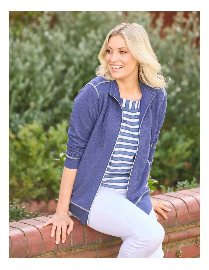 Retreat Top Stitch Zip Up Jacket in Blue image 5