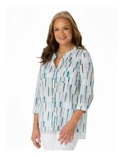 Como 3/4 Sleeve Open Neck Shirt in Multi