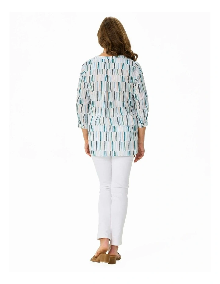 Como 3/4 Sleeve Open Neck Shirt in Multi image 2