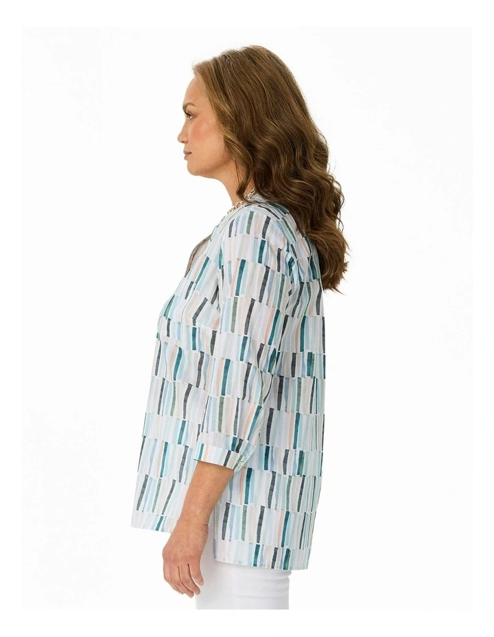 Como 3/4 Sleeve Open Neck Shirt in Multi image 3
