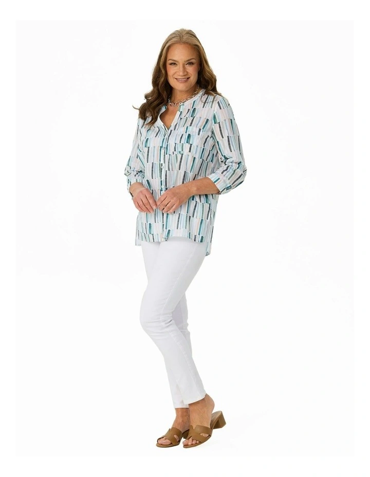 Como 3/4 Sleeve Open Neck Shirt in Multi image 4