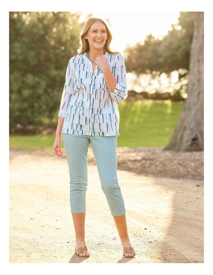 Como 3/4 Sleeve Open Neck Shirt in Multi image 5