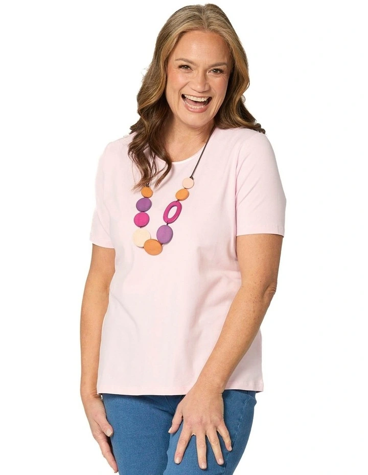 Everyday Ribbon Trim Short Sleeve Tee in Pink image 1
