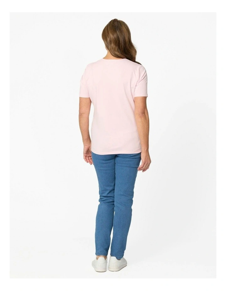 Everyday Ribbon Trim Short Sleeve Tee in Pink image 2